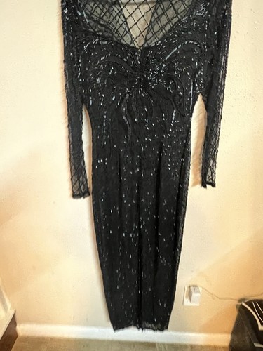 Vintage Lillie Rubin Black Beaded Embellished Mesh Long Gown Formal Dress Sz 4 - Picture 3 of 16
