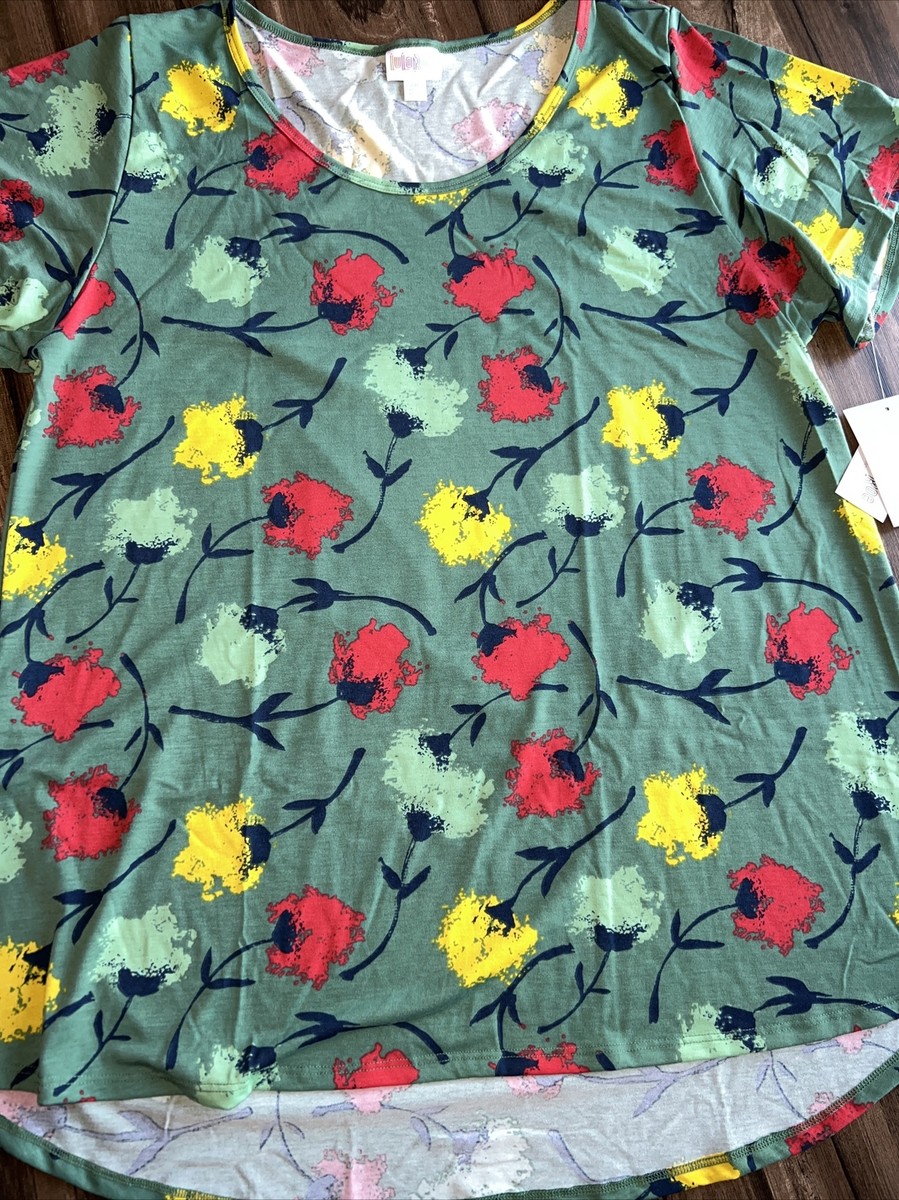 NEW Lularoe 2XL Classic T Shirt Hi Lo Green Yellow Red Watercolor
