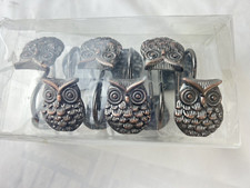 Owl Shower Curtain Hooks 12-Piece Copper Metal Plating Wild Bird Bath Decor NIP