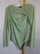 NIB Ambiance Green Net Trim Long Sleeve One Piece Snap Crotch Blouse Women's M