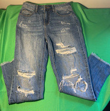 JUNIOR/WOMENS FASHION NOVA DISTRESSED WASHED MOM HIGH WAIST FREYED JEANS SIZE 1