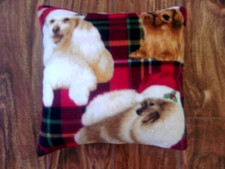 DOGS FLEECE PILLOW COVER 12"X 12" HANDMADE