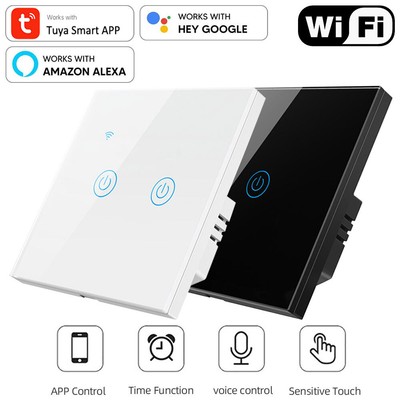 1-2 Gang Tuya WiFi Smart Lichtschalter Glas Touch Wandschalter für Alexa Google
