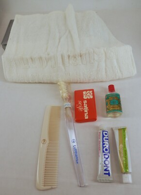 Lufthansa Airline Amenity Toiletry Kit w/Branded Hand Towel, Comb, Toothbrush