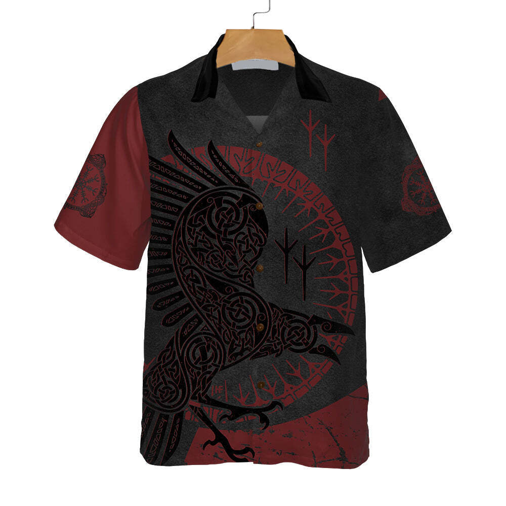 Red And Black Raven Viking Hawaiian Shirt with Bold Viking Raven Design for a Unique Style Statement