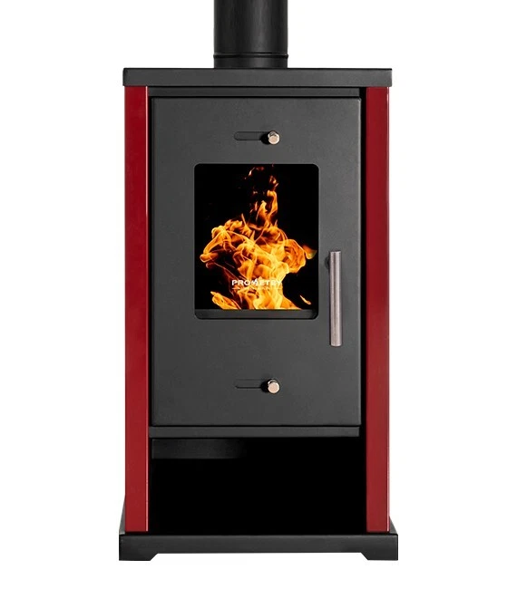 Estufa de leña PROMETEY EKO Mini 9kW Rojo A+ EcoDesign salida Ø130mm - Imagen 2 de 4