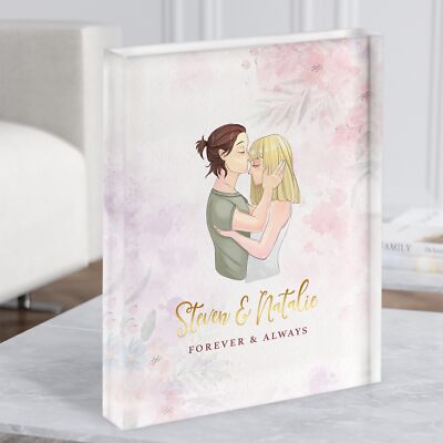 Aquarell Rosa Romantisch Geschenk für Sie oder Ihn Personalisiert Paar Acryl Block
