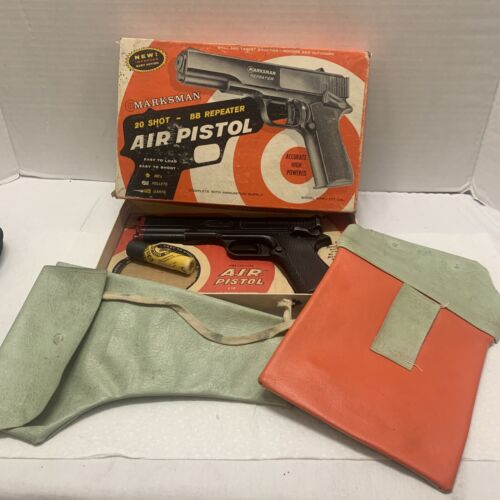 Vintage Marksman Repeater 20 Shot BB Air Pistol With Holster And Ammo Holder