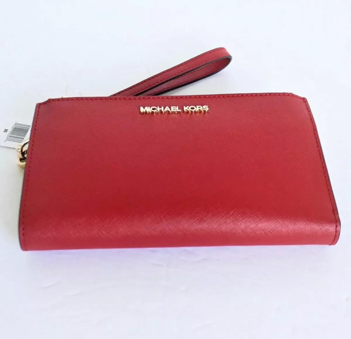 Michael Kors Jet Set Travel Double Zip Phone Leather Wristlet Red Flame