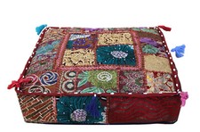 Indian 22" Square Patchwork Handmade Decorative Floor Pillow Cushion Cover Throw