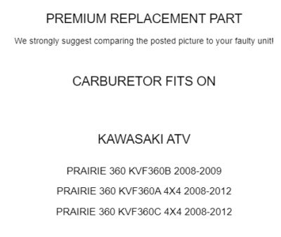 Carburateur Et Conduit D'Admission Pour Kawasaki KVF360 (2003-2013) - Réf. 16065-1379