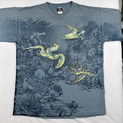 vtg 90s SEA TURTLE ALL-OVER PRINT T-Shirt XL nature ocean animal