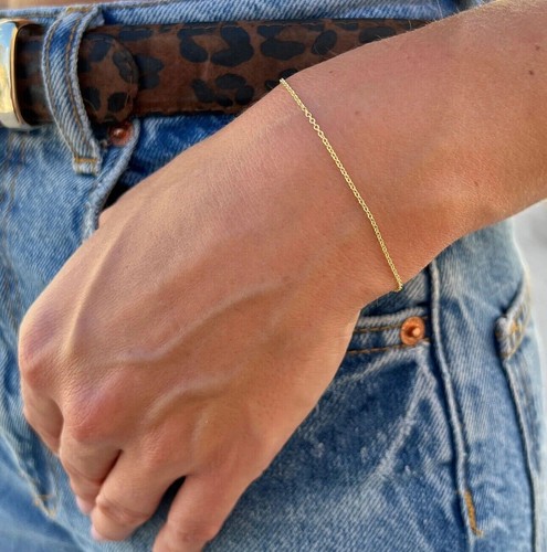 14k Real Solid YELLOW Gold Cable Bracelets for Women, Adjustable 6”-7” - Picture 11 of 11