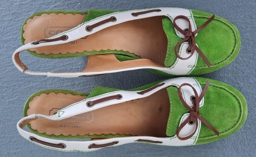 Coach Suede/Leather ATHENA Sling-Back Wedge-Heels Sz 9 SUPERB++ Moccasin Look - Picture 10 of 12