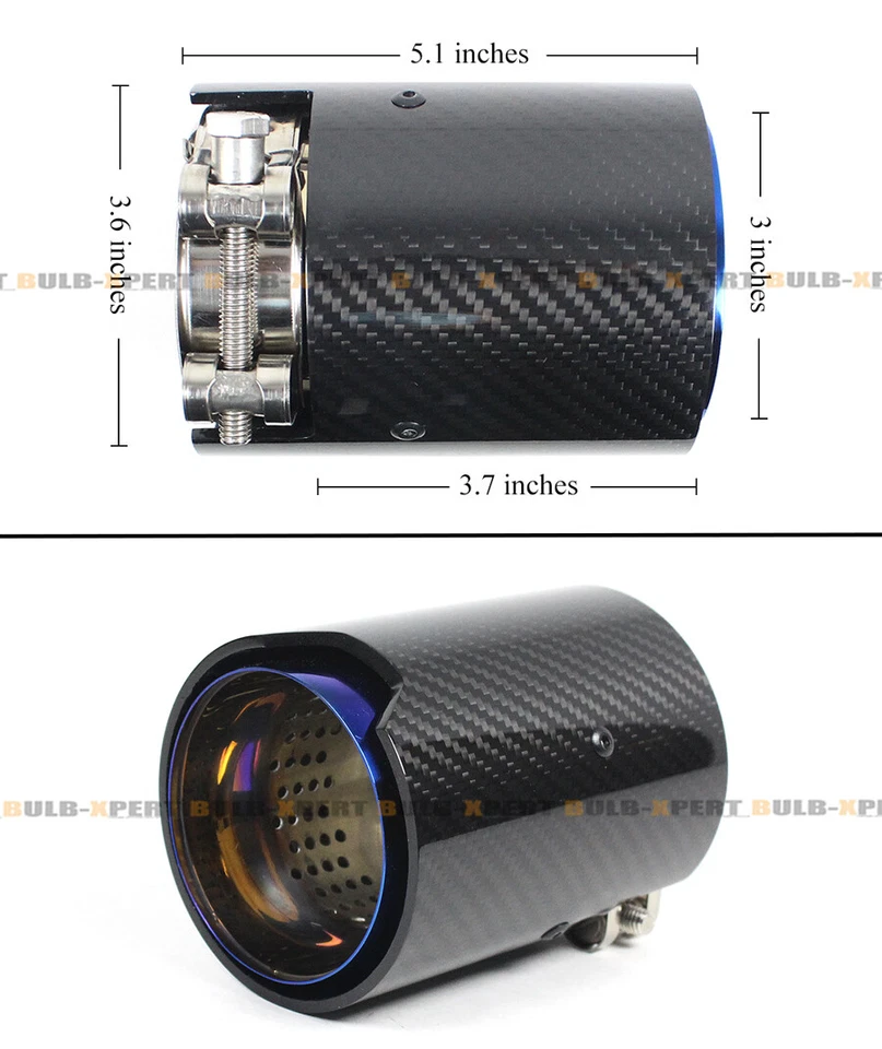 PARA BMW M2 M3 M4 FIBRA DE CARBONO AÇO INOXIDÁVEL AZUL PONTA QUEIMADA ACABAMENTO DE TUBO DE ESCAPE 4PC - Imagem 3 de 4