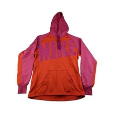 Nike Thermafit Hoodie Size M Orange  Pink Spell Out Pullover Color Block
