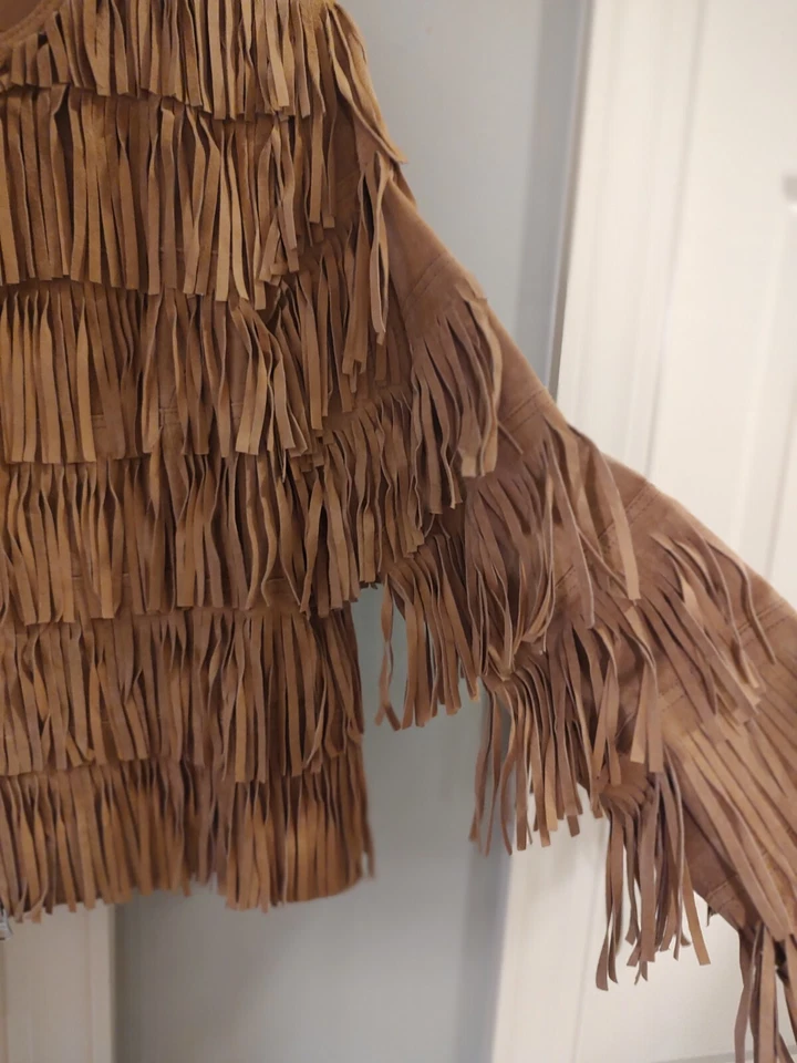 Chaqueta de mujer Berek de cuero con flecos hippy retro Brn talla M vaquera suroeste Foto 4 de 4