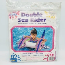Vintage H2O Surf's Up Kids Inflatable Double Sea Rider Dolphin Pool Float 90's