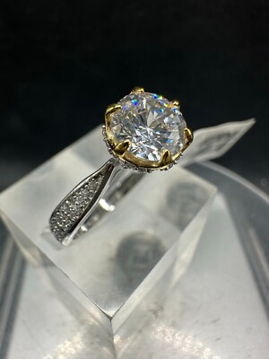 Damen Verlobungsring CZ Sterling Silber Solitär Akzente 18kt Gold Neu 340