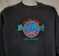 Vtg Hard Rock Cafe Las Vegas Sweatshirt Black Orange Teal Embroidered Large USA
