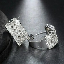 Round Cut Simulated Diamond Gorgeous Huggie Hoop Earrings 14k White Gold Plated