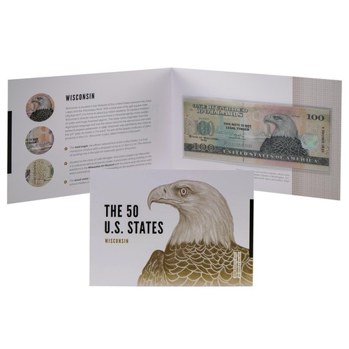 USA 100 Dollar Note | Wisconsin Commemorative Souvenir | Bald Eagle - Picture 2 of 5