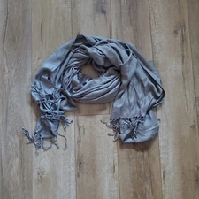 Authentic Gray Tan Pashmina Scarf Wrap  70% Cashmere 30% Silk 72x26 