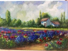 Lavender Field, acrylic miniature original painting, OOAK, signed