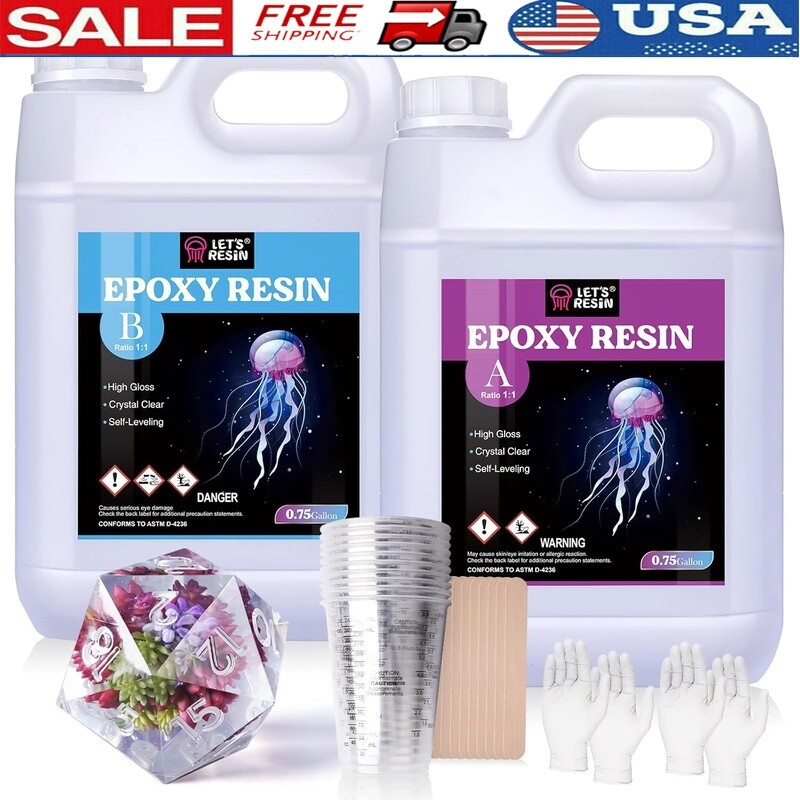 1.5 Gal Crystal Clear Bubble-Free Resin Epoxy Kit for Art Jewelry Crafting