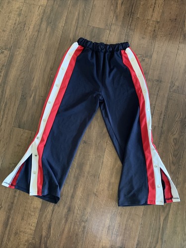 Navy Blue Red White Striped Acive Wide Leg Cropped Pants Split Sides Size XS/ S - Picture 1 of 5