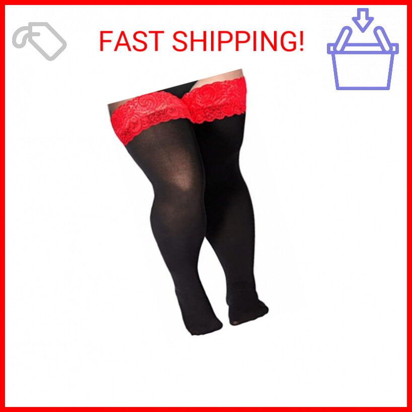 Moon Wood Plus Size Thigh High Stockings Womens 55D Semi Sheer Silicone