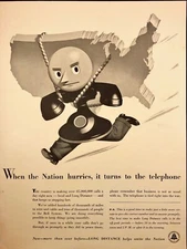 1942 AT&T Bell System Long Distance Tied Tight Into The War WWII Print Ad