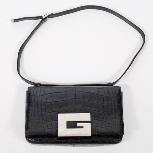 Y2K Gucci by Tom Ford 1998 bag alligator crocodile silver G logo black handbag