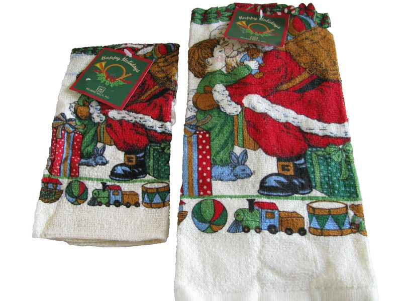 NWT 2pc Revere Mills multicolor 100% cotton Christmas Santa kitchen tea towels