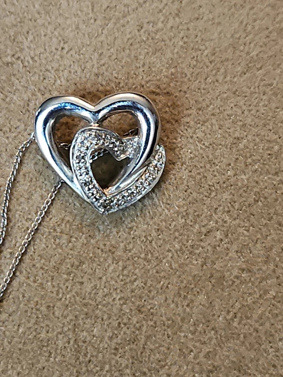 9ct Solid White Gold Diamond Heart Pendant and Neacklace