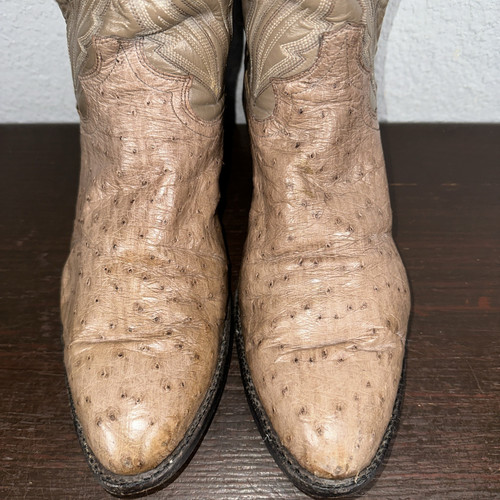 Vintage Justin C8226 Full Quill Ostrich Leather Beige Cowboy Boots Mens 7.5 D - Picture 3 of 10