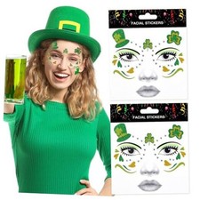 St. Patrick's Day Clover Face Stickers Glitter - 2pcs Shamrock Temporary