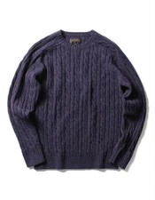 BEAMS PLUS Cable Knit Sweater Crewneck Sweater Purple Size L Japan Casual
