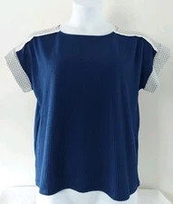 Set The Stage XL Blouse, Cap Sleeve, Women's Pullover Top, Lightweight, Navy/Wht