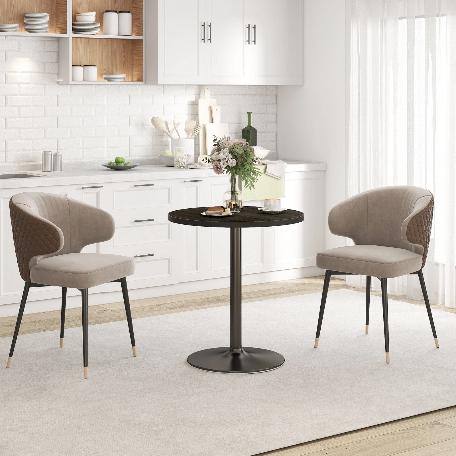 HOMCOM Round Dining Table, Kitchen Table for 2-4 People, Black