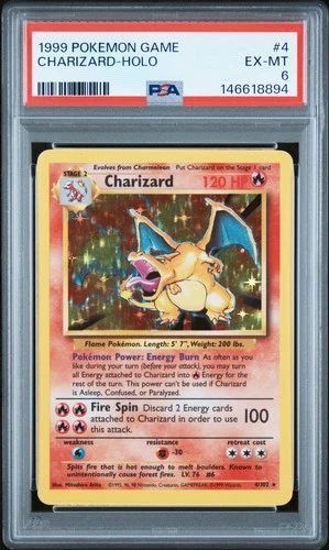 1999 POKEMON BASE SET UNLIMITED #4 CHARIZARD-HOLO PSA 6