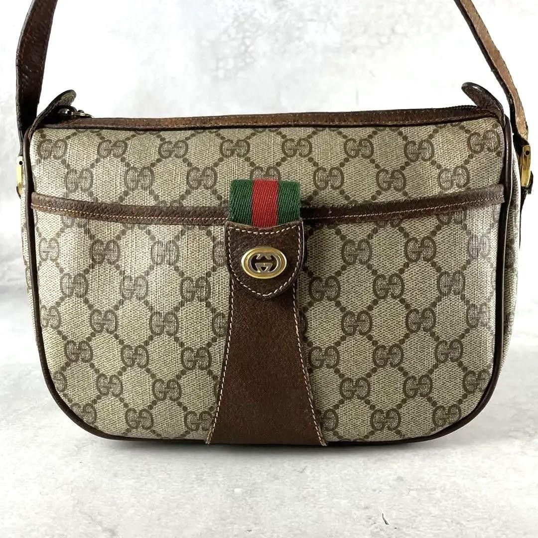 Vintage Gucci Sherry Line GG Canvas Leather Shoulder Bag Japan Import