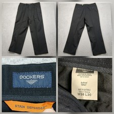 Dockers Pleated Dress Pants Men's 38x30 Black Cotton Stain Defender