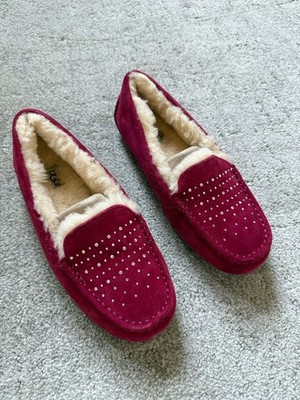 UGG Ansley Bling Size 8 Sangria Moccasin Slippers With Swarovski Crystals Bling