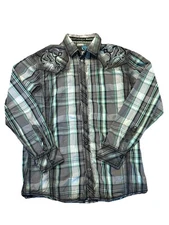 Roar By Buckle Embroidered Mens Large Black Green Design Button Down Shirt