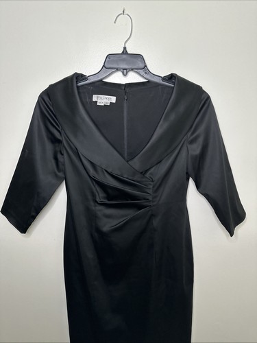 Kay Unger size 8 P Black Satin Sheath dress Portrait Shawl Collar Party Cocktail - Picture 4 of 11