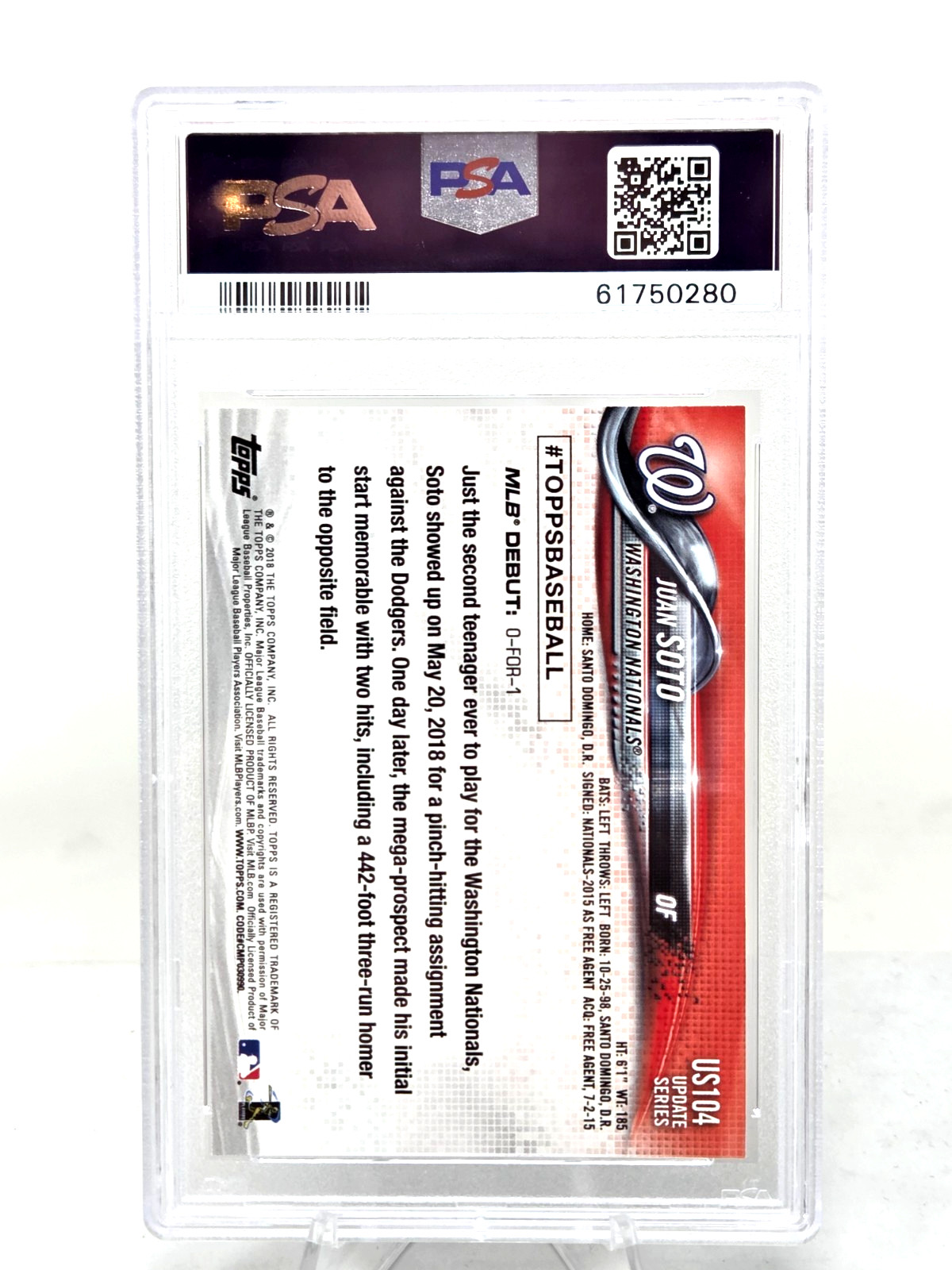 2018 Topps Update Nationals JUAN SOTO RC Rookie Baseball Card PSA 8 NM-MT view 2