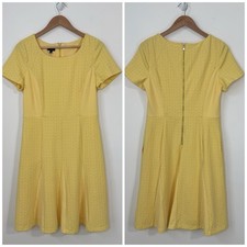 NWT Talbots Knit Fit & Flare Dress Size 10 Yellow Basket Weave Lined Pockets
