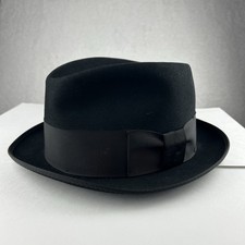 Falcon By Stevens Black Homburg Fedora Bowler Hat 7 1/2 VTG 40s 50s EEZ Leather