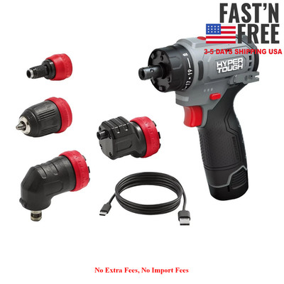 Hyper Tough 12V 4-in-1 Cordless Multi-Head Drill 2.0Ah Battery USB-C Kit - New